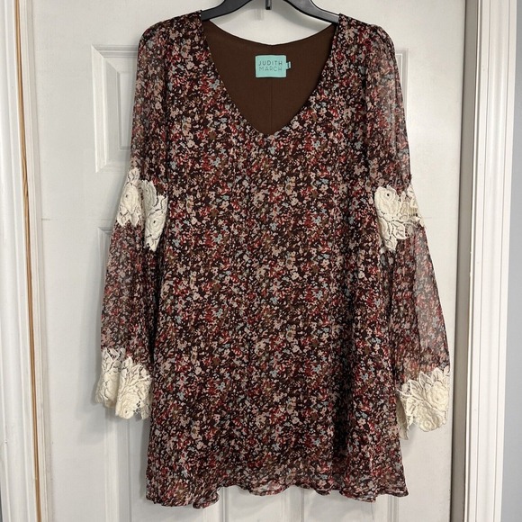 Judith March Large Mini Dress Lace Bell Sleeves Women‎ Blue Fall Boho Hippie Art - Picture 1 of 10